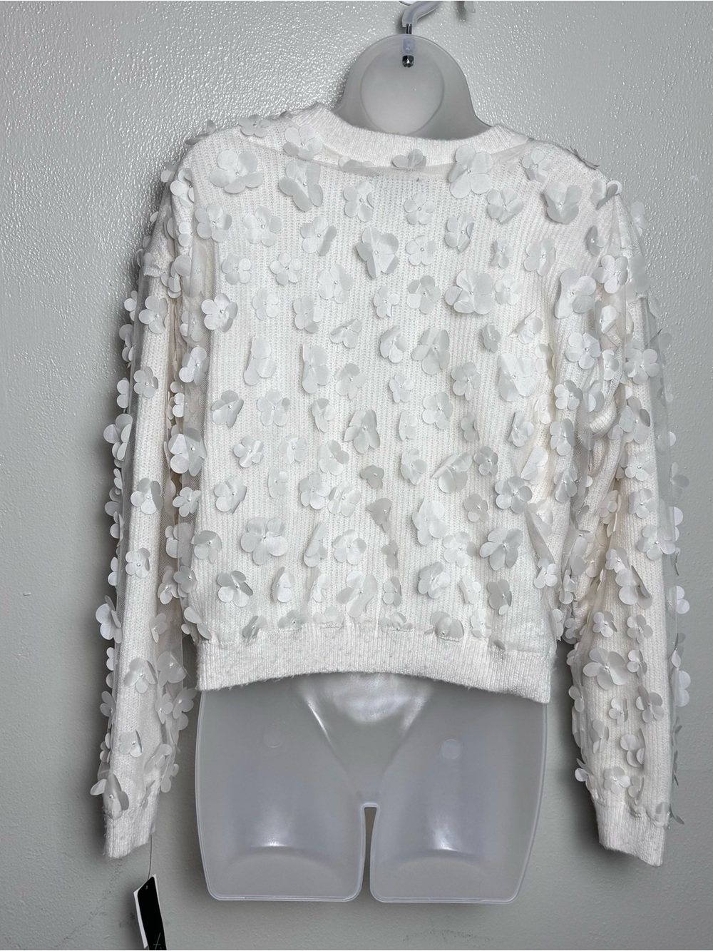 BCX Cream Crewneck Sweater with 3D Floral Appliqués - Picture 4 of 8